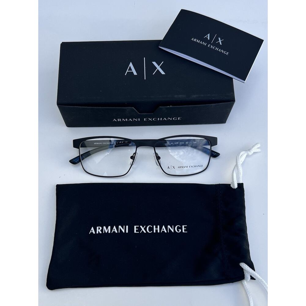 ARMANI EXCHANGE AX1070 Matte Black Rectangle Lightweight Metal Frame 56 17 145 - Picture 2 of 10